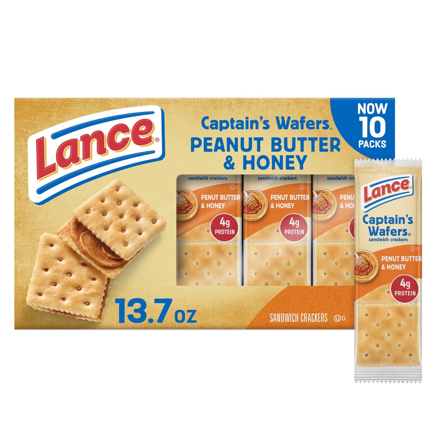 Toasty Peanut Butter Sandwich Crackers - 10 Individually Wrapped Packs with 6 Sandwiches Each!