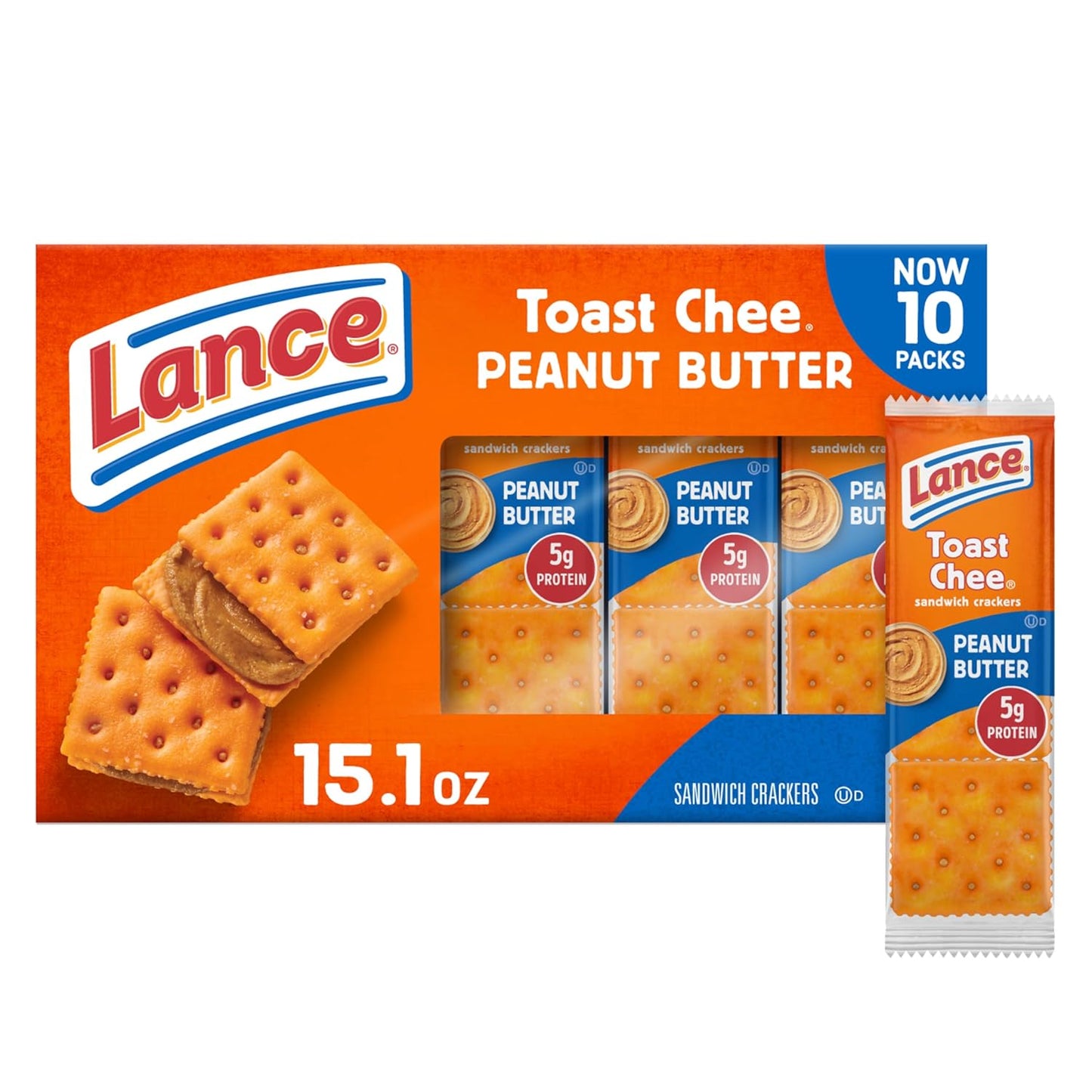 Toasty Peanut Butter Sandwich Crackers - 10 Individually Wrapped Packs with 6 Sandwiches Each!
