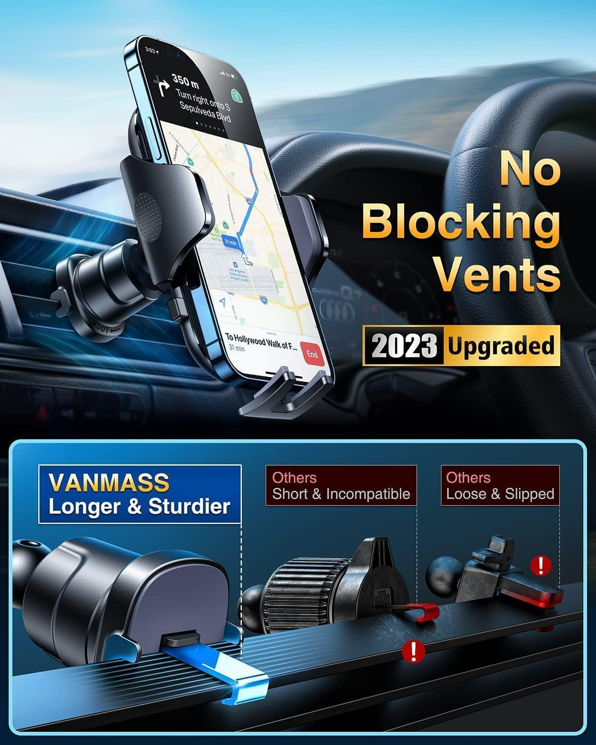 Ultimate Military-Grade Car Phone Holder – Super Strong Suction & Clip for Dashboard, Windshield & Vent for iPhone 16/15 Pro Max, 14/13 and Android – Last Longer, Stay Secure!