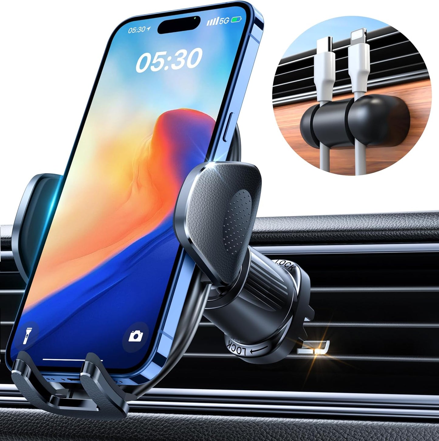 2025 Upgraded Car Phone Holder - Sturdy Metal Hook Clip, Ultimate Vent Mount for iPhone 16/15/14/13 & Samsung Android - No More Bumps! Compatible with All Smartphones - Sleek Black Design