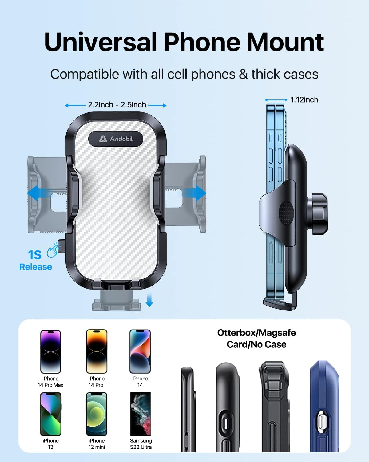 Military-Grade Car Phone Mount - Ultra-Stable Grip, Easy to Use, Compatible with iPhone 16 Pro Max, Android Samsung S24/S23, Silver Vent Accessory