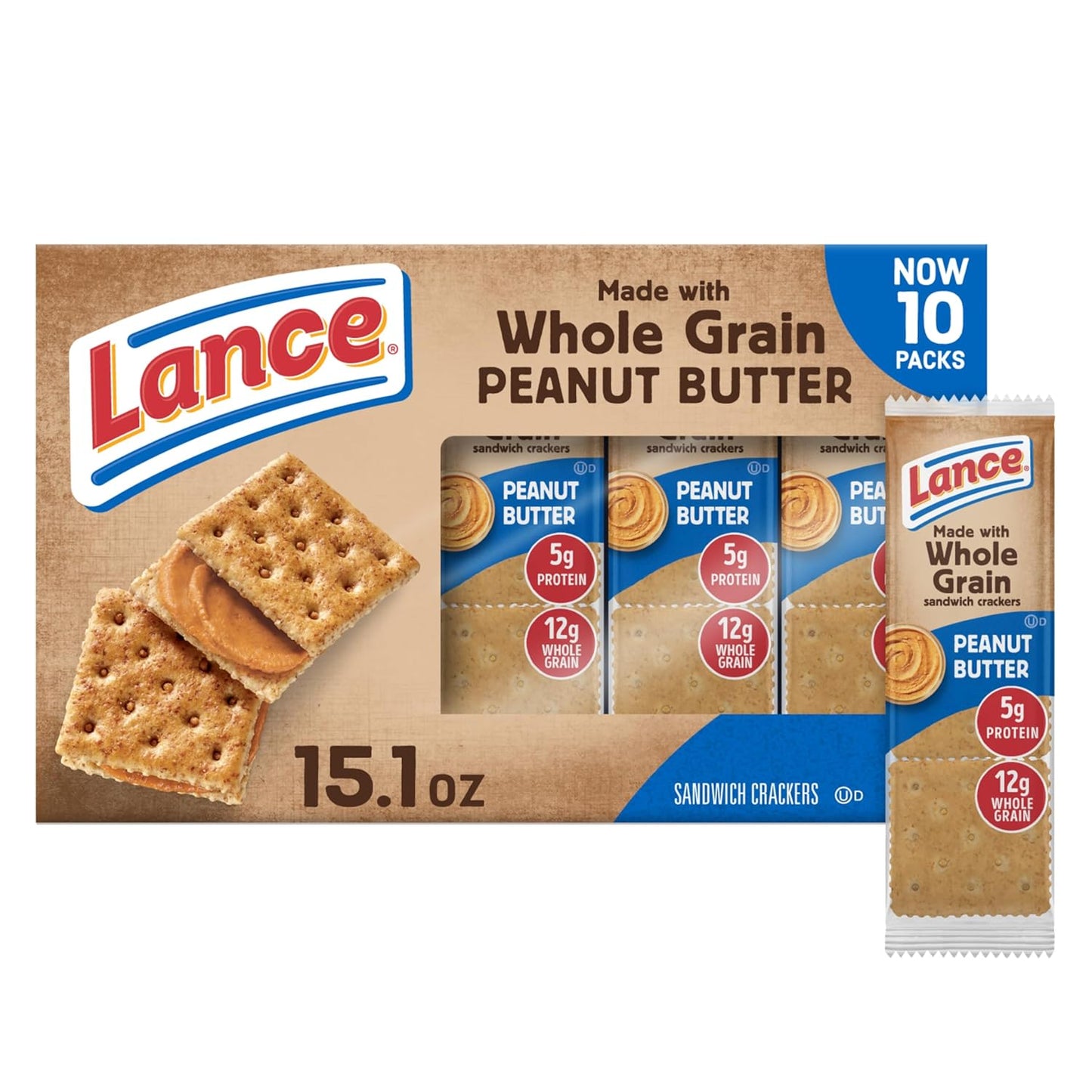 Toasty Peanut Butter Sandwich Crackers - 10 Individually Wrapped Packs with 6 Sandwiches Each!