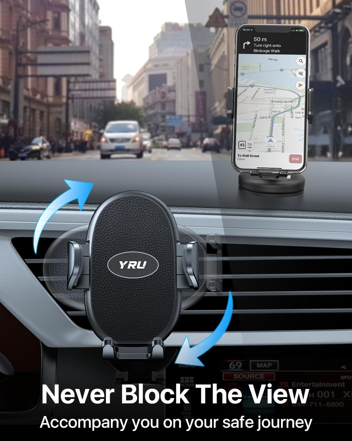 2025 Upgraded Car Phone Holder - Sturdy Metal Hook Clip, Ultimate Vent Mount for iPhone 16/15/14/13 & Samsung Android - No More Bumps! Compatible with All Smartphones - Sleek Black Design