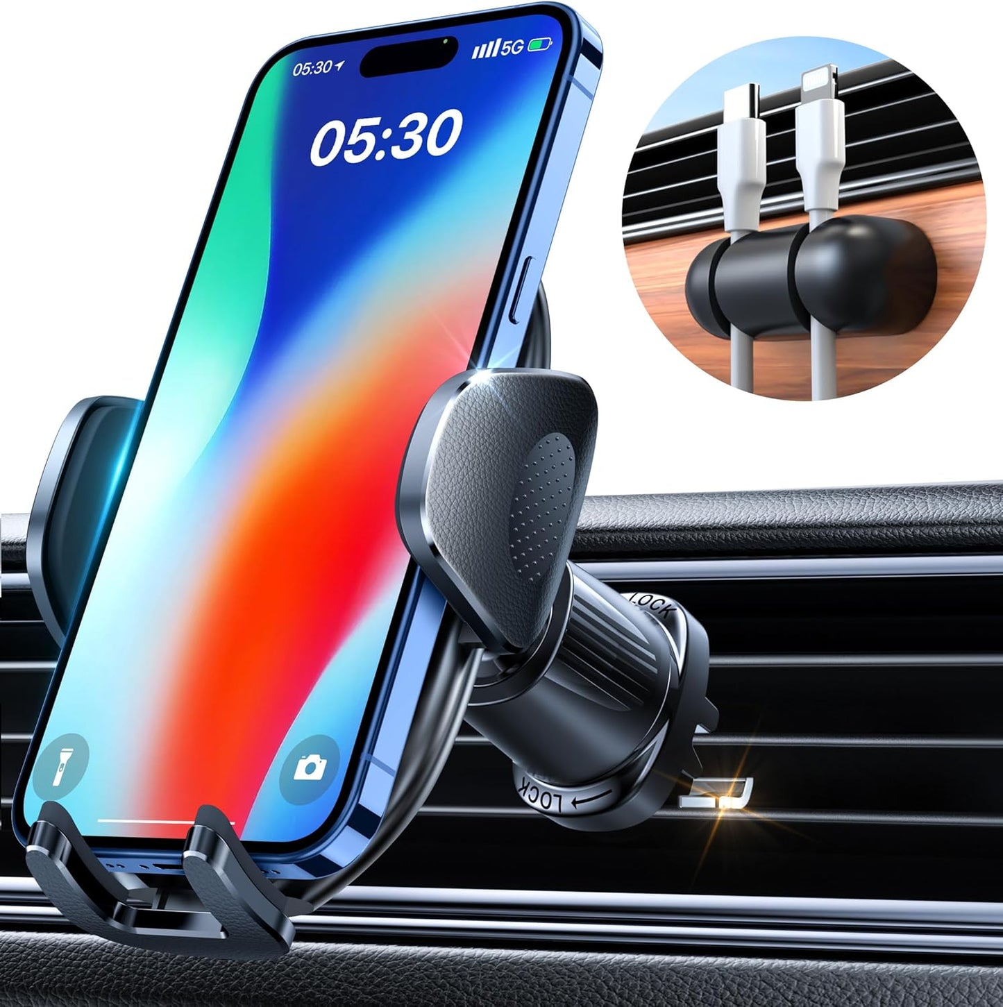 2025 Upgraded Car Phone Holder - Sturdy Metal Hook Clip, Ultimate Vent Mount for iPhone 16/15/14/13 & Samsung Android - No More Bumps! Compatible with All Smartphones - Sleek Black Design