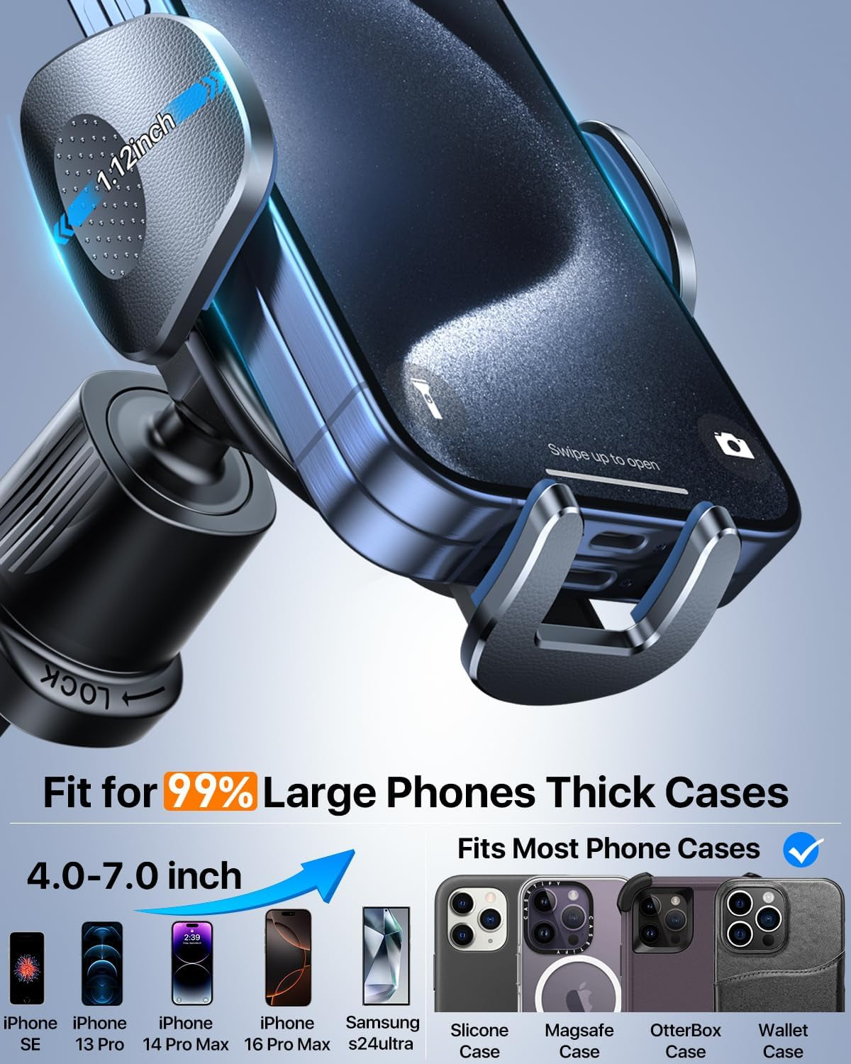 2025 Upgraded Car Phone Holder - Sturdy Metal Hook Clip, Ultimate Vent Mount for iPhone 16/15/14/13 & Samsung Android - No More Bumps! Compatible with All Smartphones - Sleek Black Design