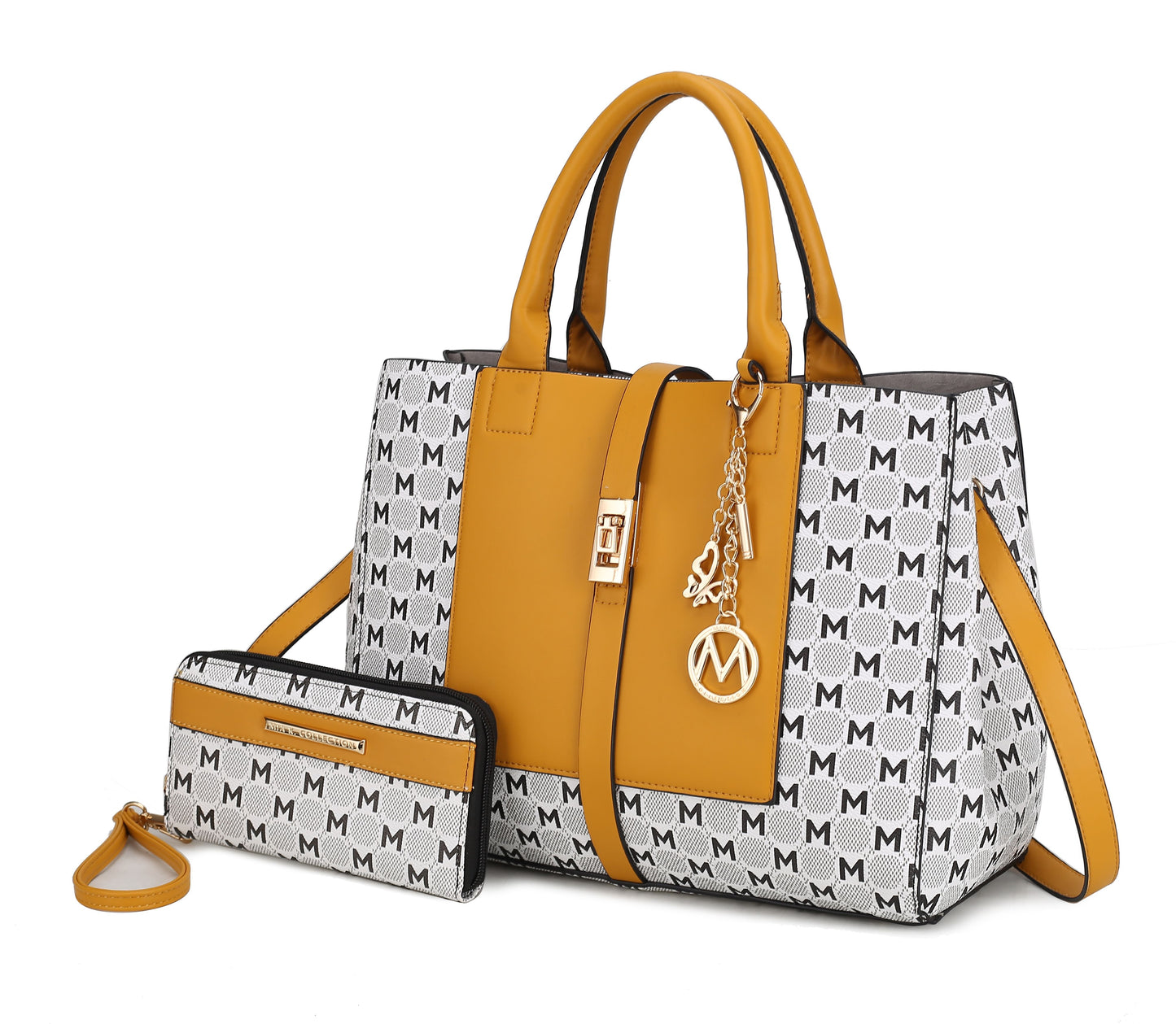MKF Collection Yuliana Circular M emblem Print Satchel Bag with Wallet by Mia k