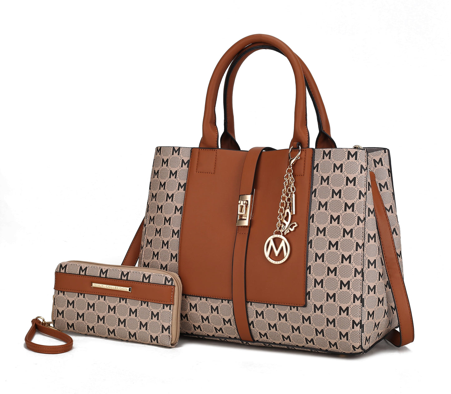 MKF Collection Yuliana Circular M emblem Print Satchel Bag with Wallet by Mia k