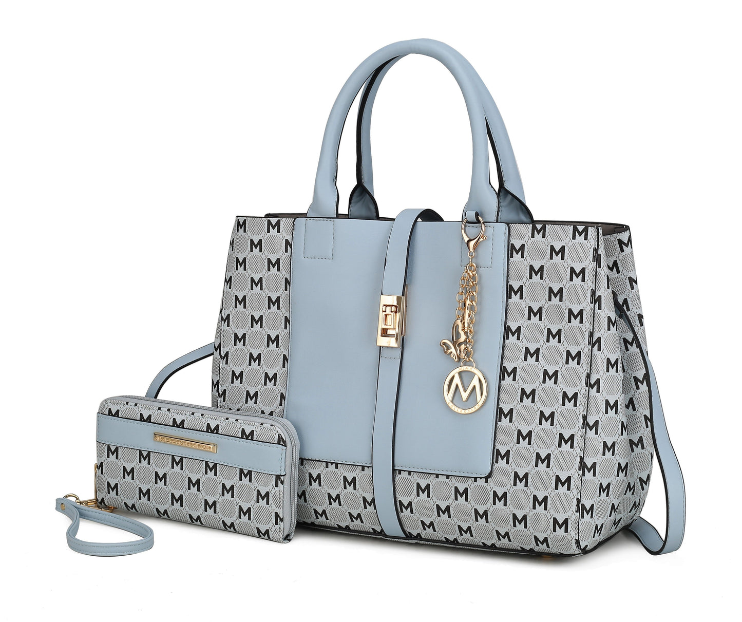 MKF Collection Yuliana Circular M emblem Print Satchel Bag with Wallet by Mia k