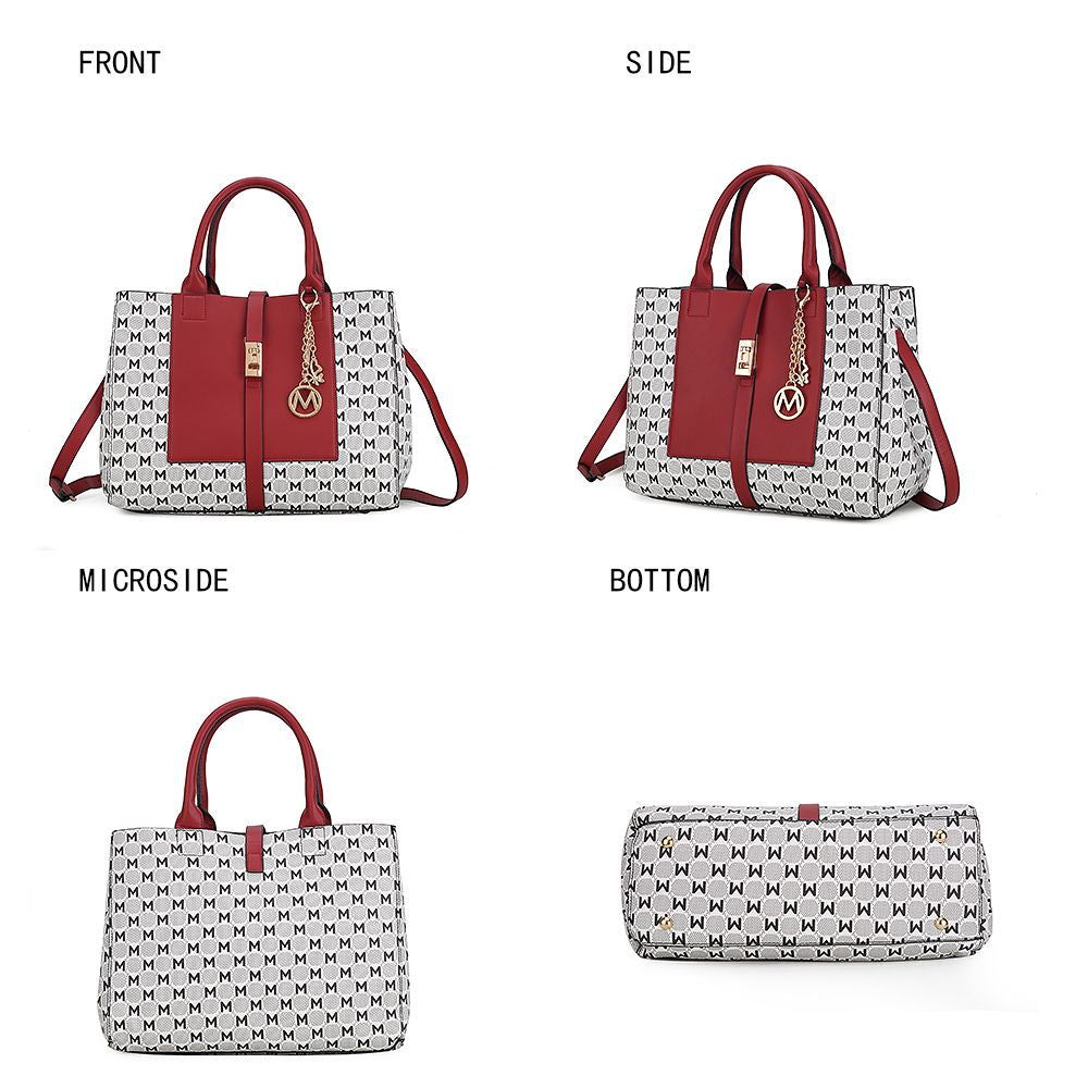 MKF Collection Yuliana Circular M emblem Print Satchel Bag with Wallet by Mia k