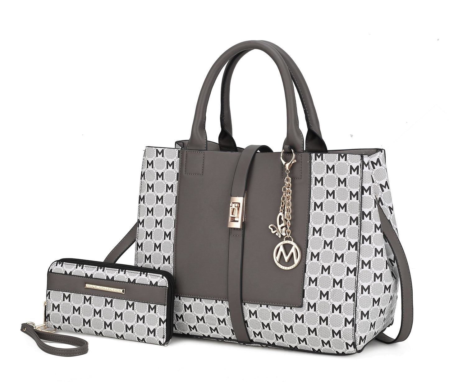 MKF Collection Yuliana Circular M emblem Print Satchel Bag with Wallet by Mia k