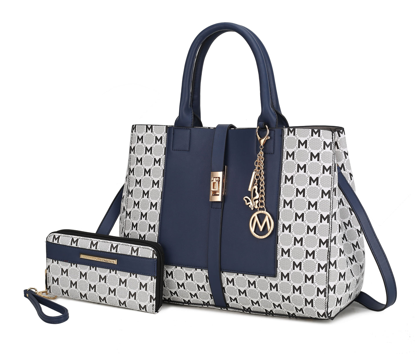 MKF Collection Yuliana Circular M emblem Print Satchel Bag with Wallet by Mia k