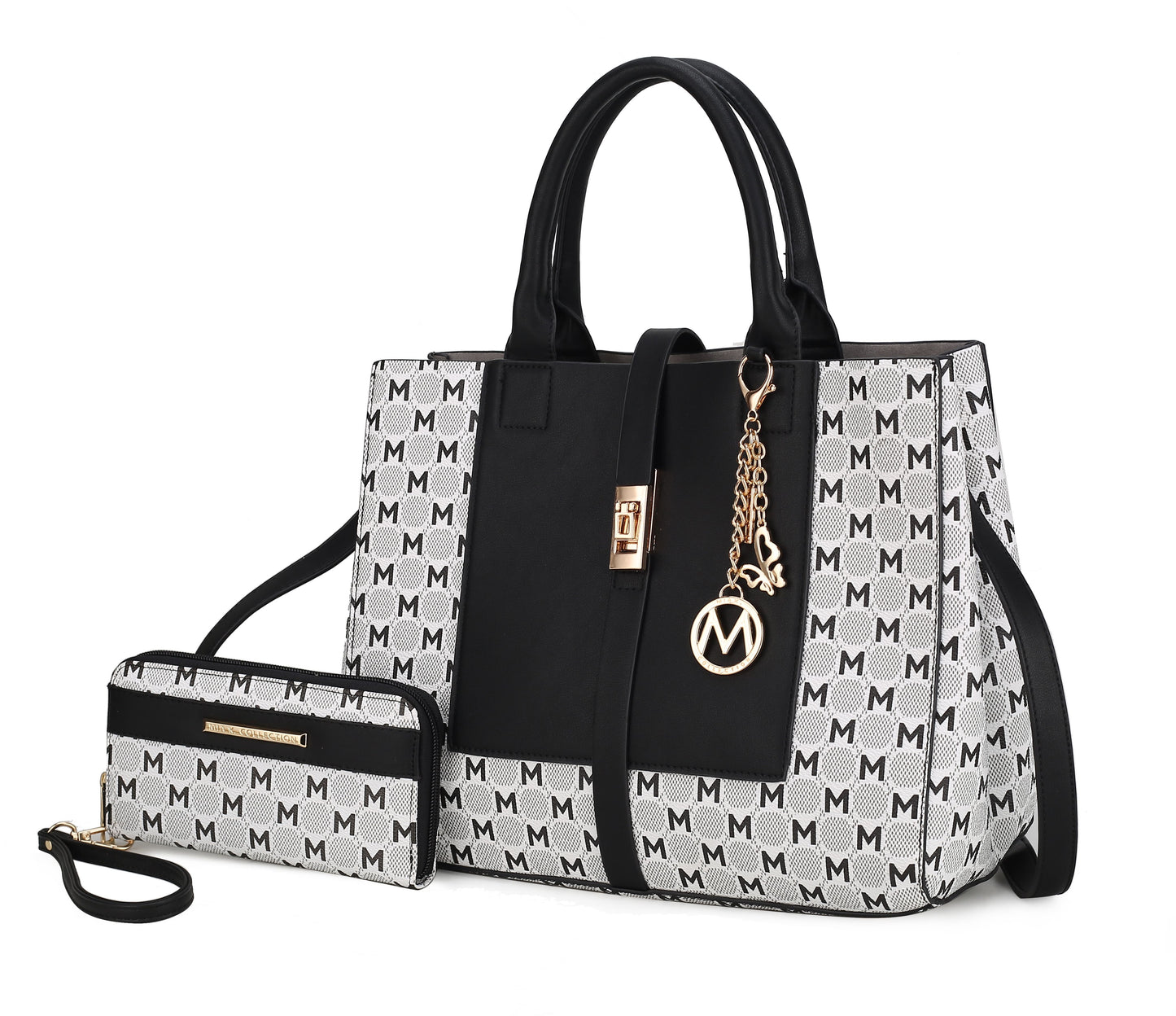 MKF Collection Yuliana Circular M emblem Print Satchel Bag with Wallet by Mia k