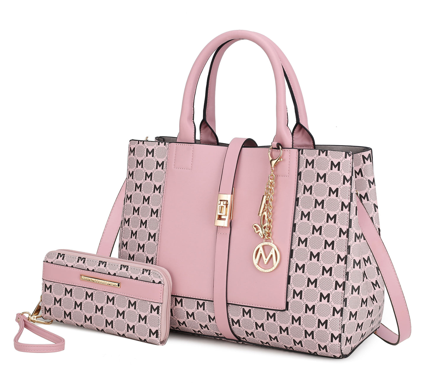 MKF Collection Yuliana Circular M emblem Print Satchel Bag with Wallet by Mia k