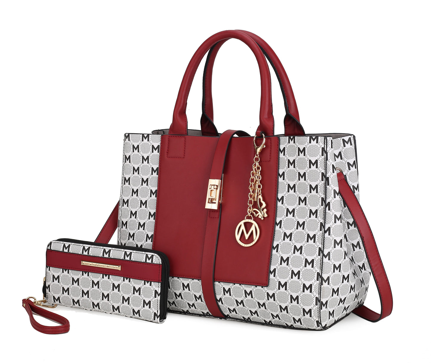 MKF Collection Yuliana Circular M emblem Print Satchel Bag with Wallet by Mia k