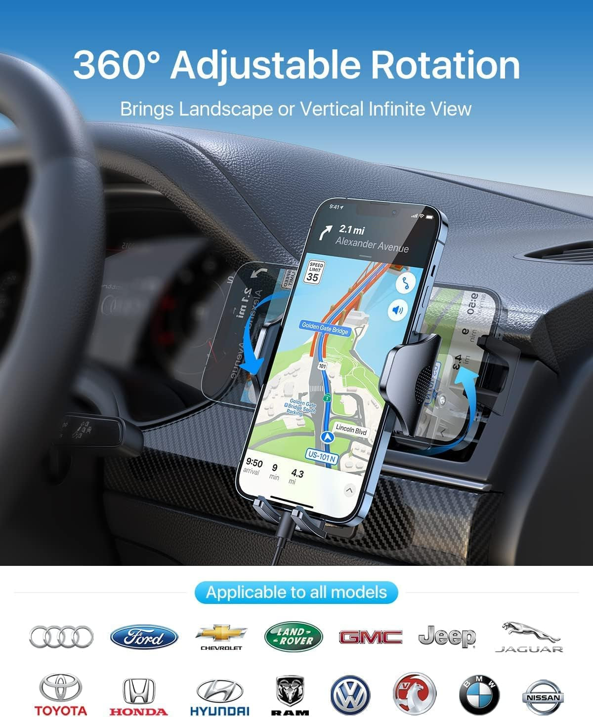 Military-Grade Car Phone Mount - Ultra-Stable Grip, Easy to Use, Compatible with iPhone 16 Pro Max, Android Samsung S24/S23, Silver Vent Accessory