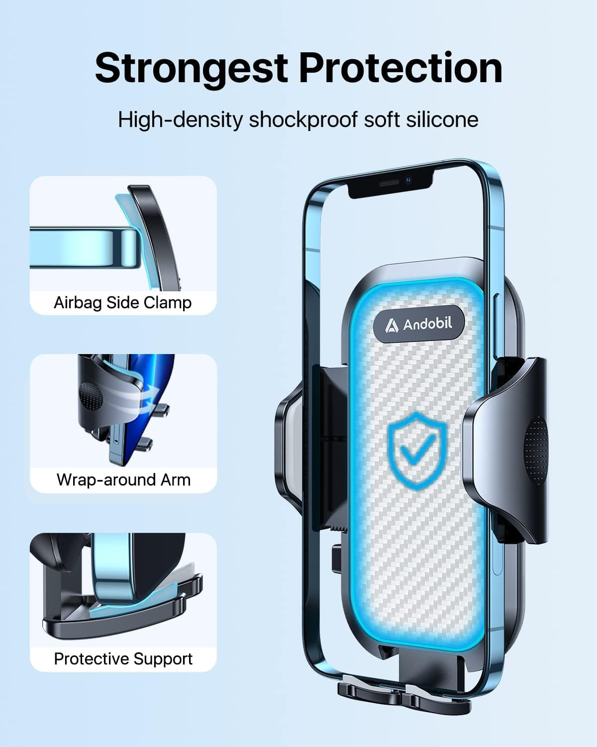 Military-Grade Car Phone Mount - Ultra-Stable Grip, Easy to Use, Compatible with iPhone 16 Pro Max, Android Samsung S24/S23, Silver Vent Accessory