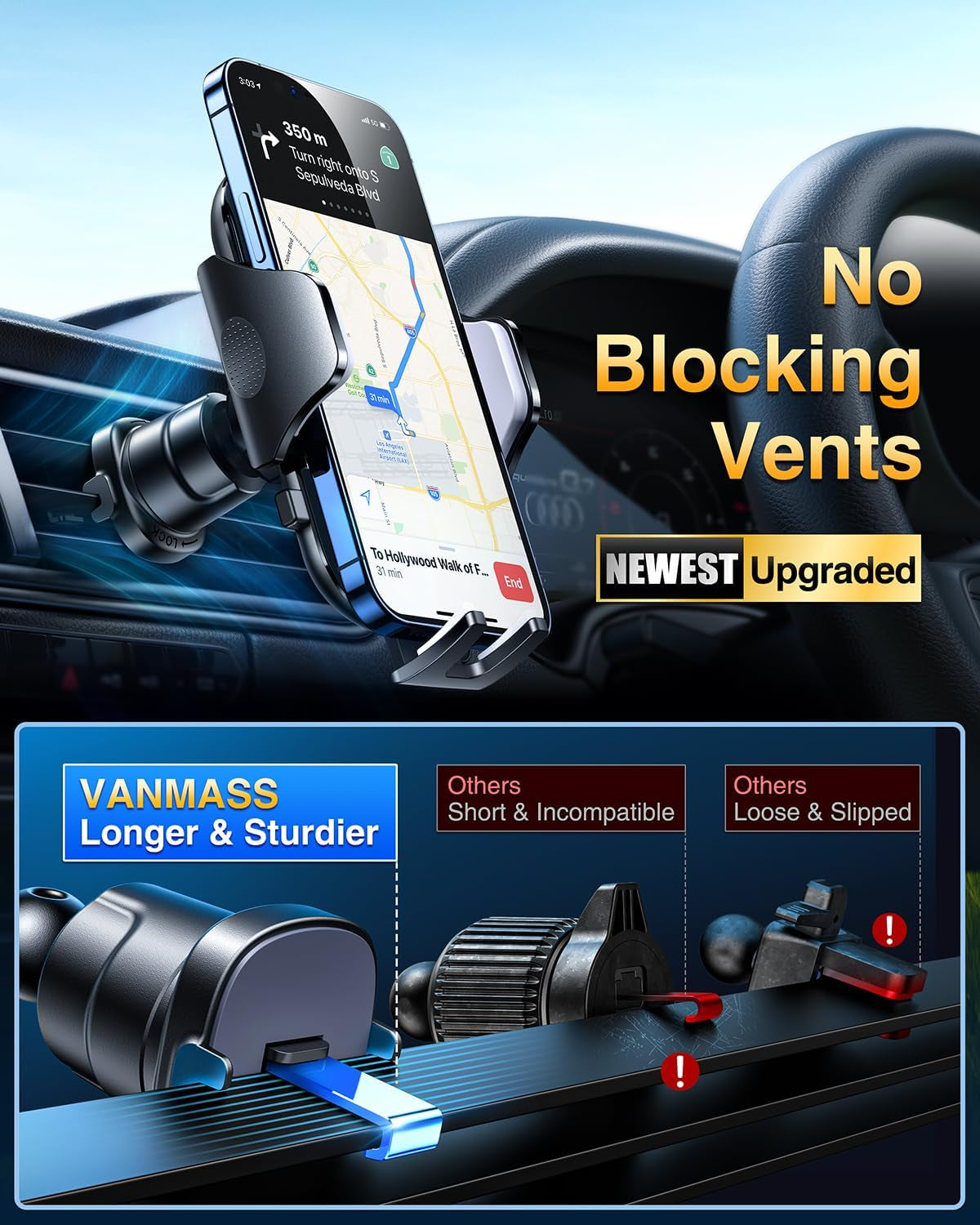Military-Grade Car Phone Holder - Extra Strong Suction & Clip Mount for iPhone & Android - Ultimate Dashboard & Windshield Accessory