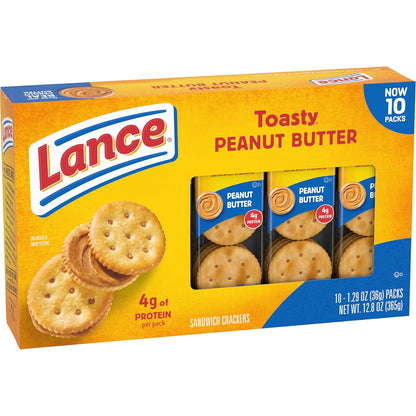 Toasty Peanut Butter Sandwich Crackers - 10 Individually Wrapped Packs with 6 Sandwiches Each!