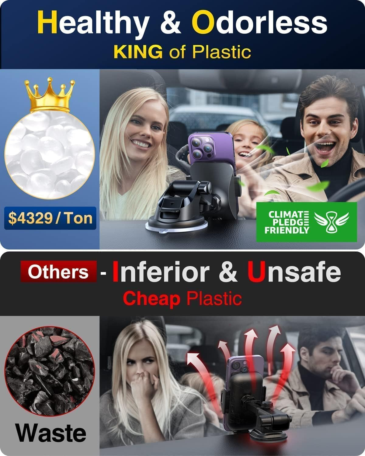 2025 Ultimate Car Phone Holder by  - Military-Grade Suction Mount for Dashboard & Windshield - Perfect for iPhone 16 Pro Max & Samsung S24