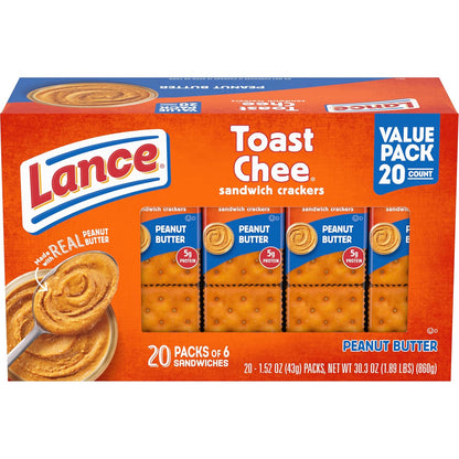 Toasty Peanut Butter Sandwich Crackers - 10 Individually Wrapped Packs with 6 Sandwiches Each!