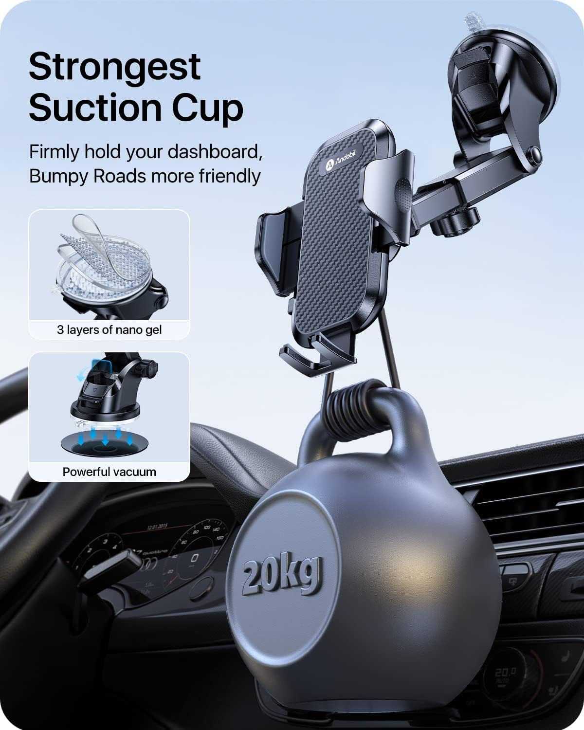 2025 Military-Grade Car Phone Holder - 85Lbs Ultimate Suction Mount for iPhone 16/15 Pro Max & Samsung - Perfect for Dashboard, Windshield & Vent