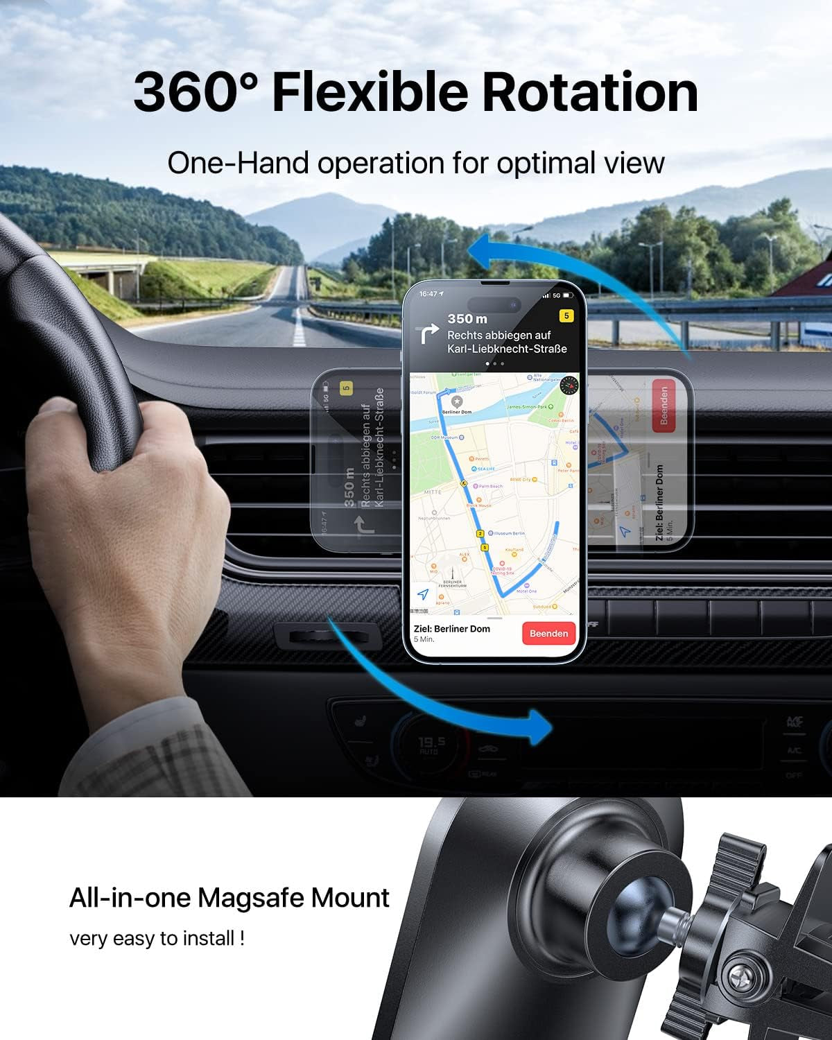 Magnetic Car Mount Pro - Strongest Magnet, Perfect for iPhone 16/15/14/13 Pro Max & Samsung S24/S23, Big Phone Friendly, Ultimate Stability for Your Drive!