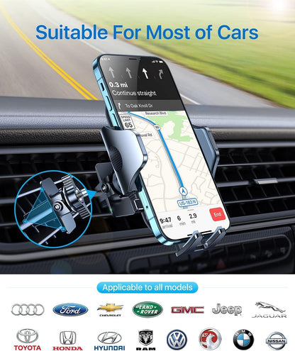 Military-Grade Car Phone Holder - Sturdy, Non-Slip Mount for iPhone 16/15/14/13/12 Pro Max & Samsung S24, Silver