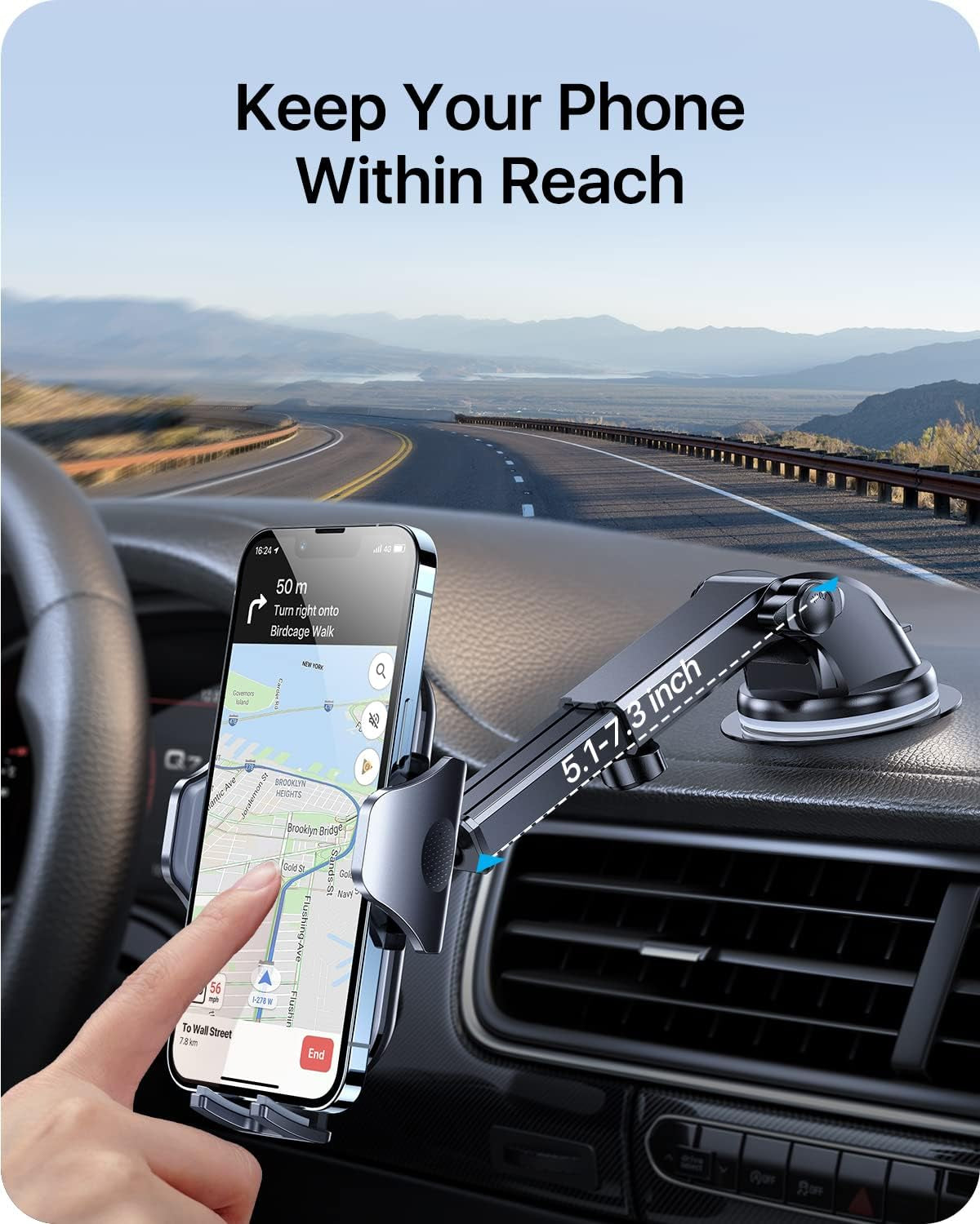 2025 Military-Grade Car Phone Holder - 85Lbs Ultimate Suction Mount for iPhone 16/15 Pro Max & Samsung - Perfect for Dashboard, Windshield & Vent