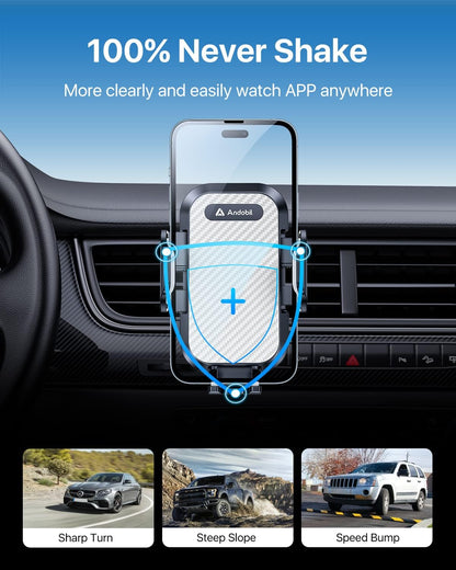 Military-Grade Car Phone Mount - Ultra-Stable Grip, Easy to Use, Compatible with iPhone 16 Pro Max, Android Samsung S24/S23, Silver Vent Accessory