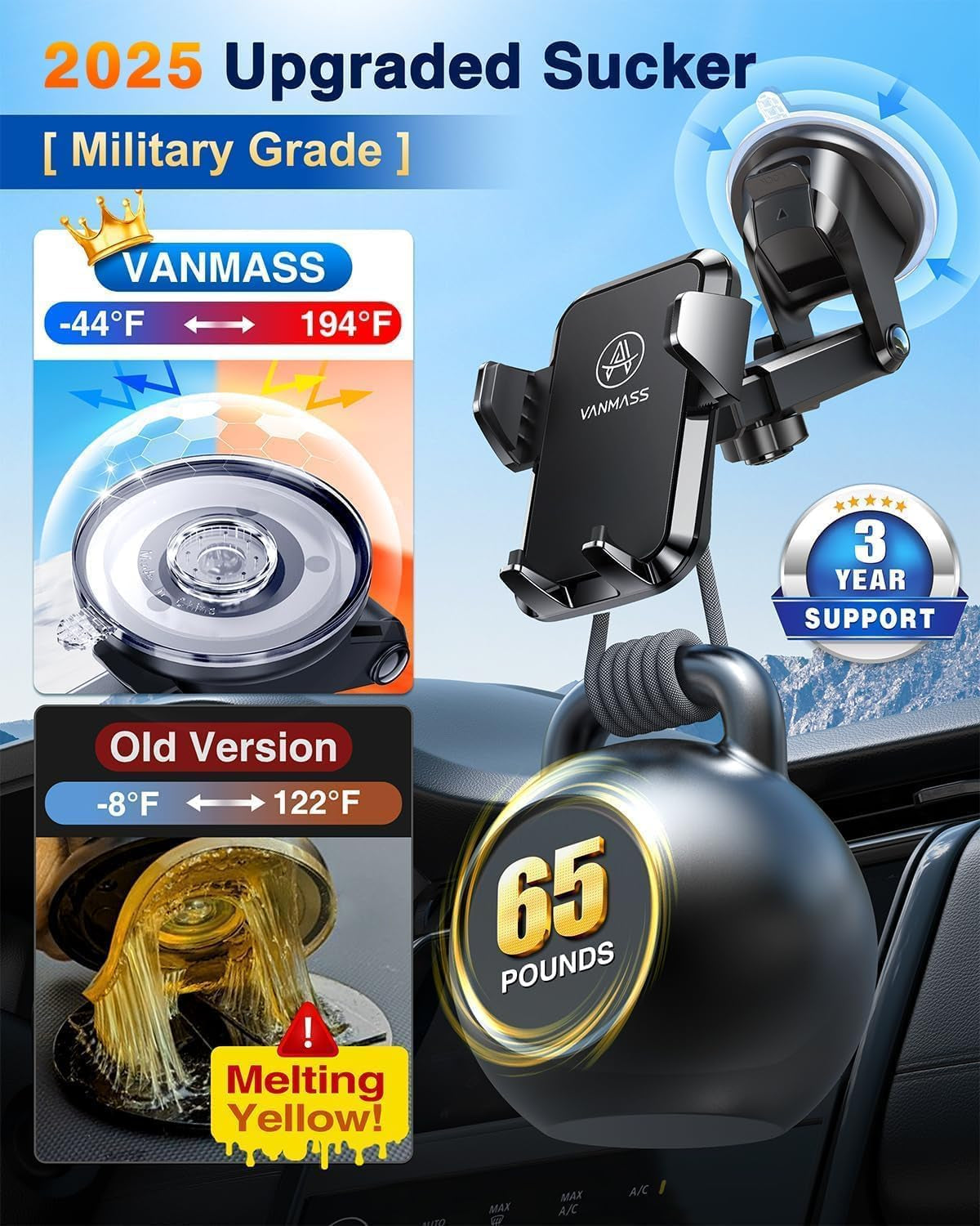 2025 Ultimate Car Phone Holder by  - Military-Grade Suction Mount for Dashboard & Windshield - Perfect for iPhone 16 Pro Max & Samsung S24