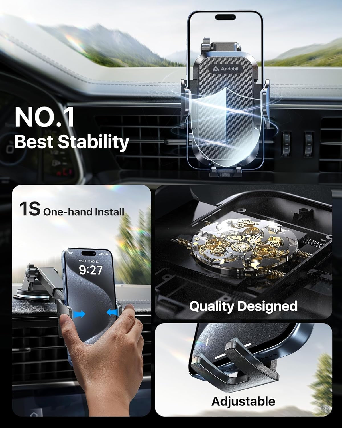 2025 Military-Grade Car Phone Holder - 85Lbs Ultimate Suction Mount for iPhone 16/15 Pro Max & Samsung - Perfect for Dashboard, Windshield & Vent