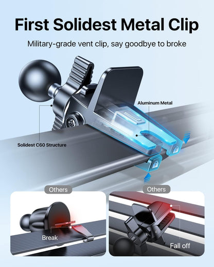 Military-Grade Car Phone Holder - Sturdy, Non-Slip Mount for iPhone 16/15/14/13/12 Pro Max & Samsung S24, Silver