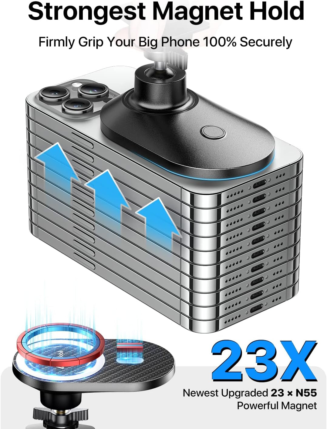 Magnetic Car Mount Pro - Strongest Magnet, Perfect for iPhone 16/15/14/13 Pro Max & Samsung S24/S23, Big Phone Friendly, Ultimate Stability for Your Drive!