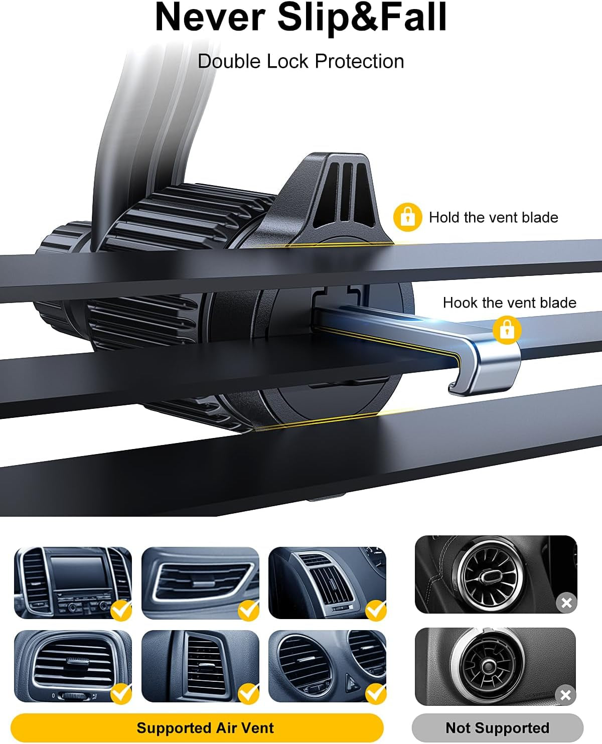 Car Vent Phone Mount - Universal Clip for iPhone & Samsung, Never Block Your A/C!