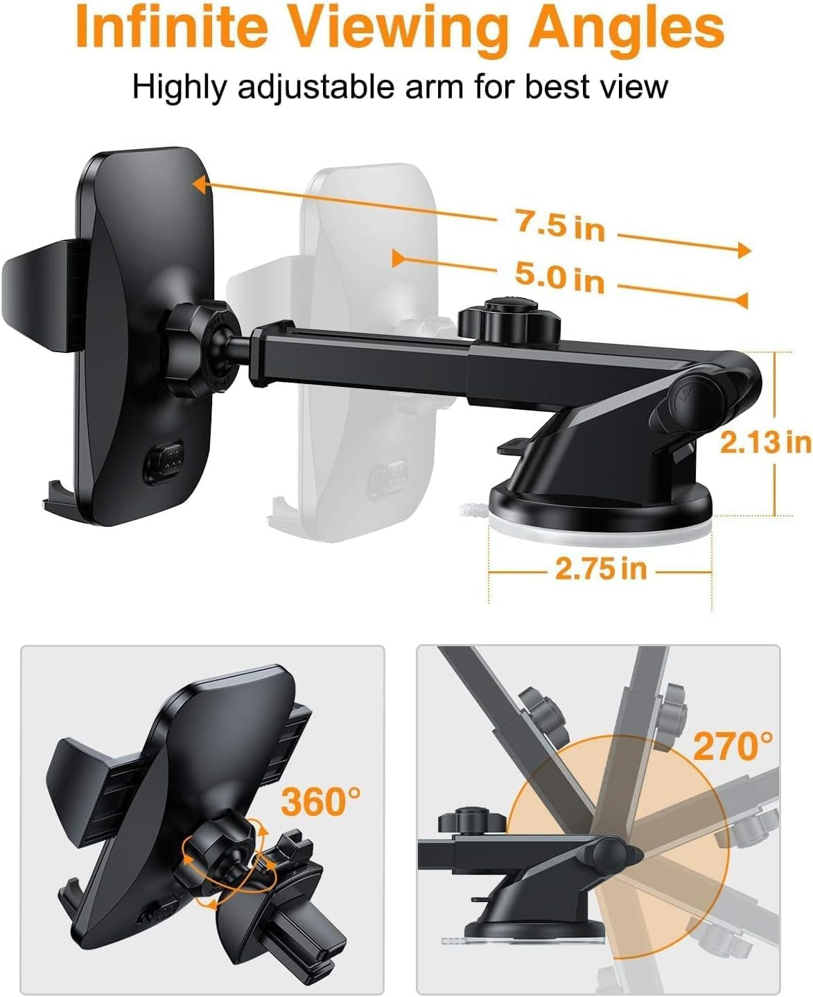 2025 Ultimate Car Phone Holder by  - Military-Grade Suction Mount for Dashboard & Windshield - Perfect for iPhone 16 Pro Max & Samsung S24