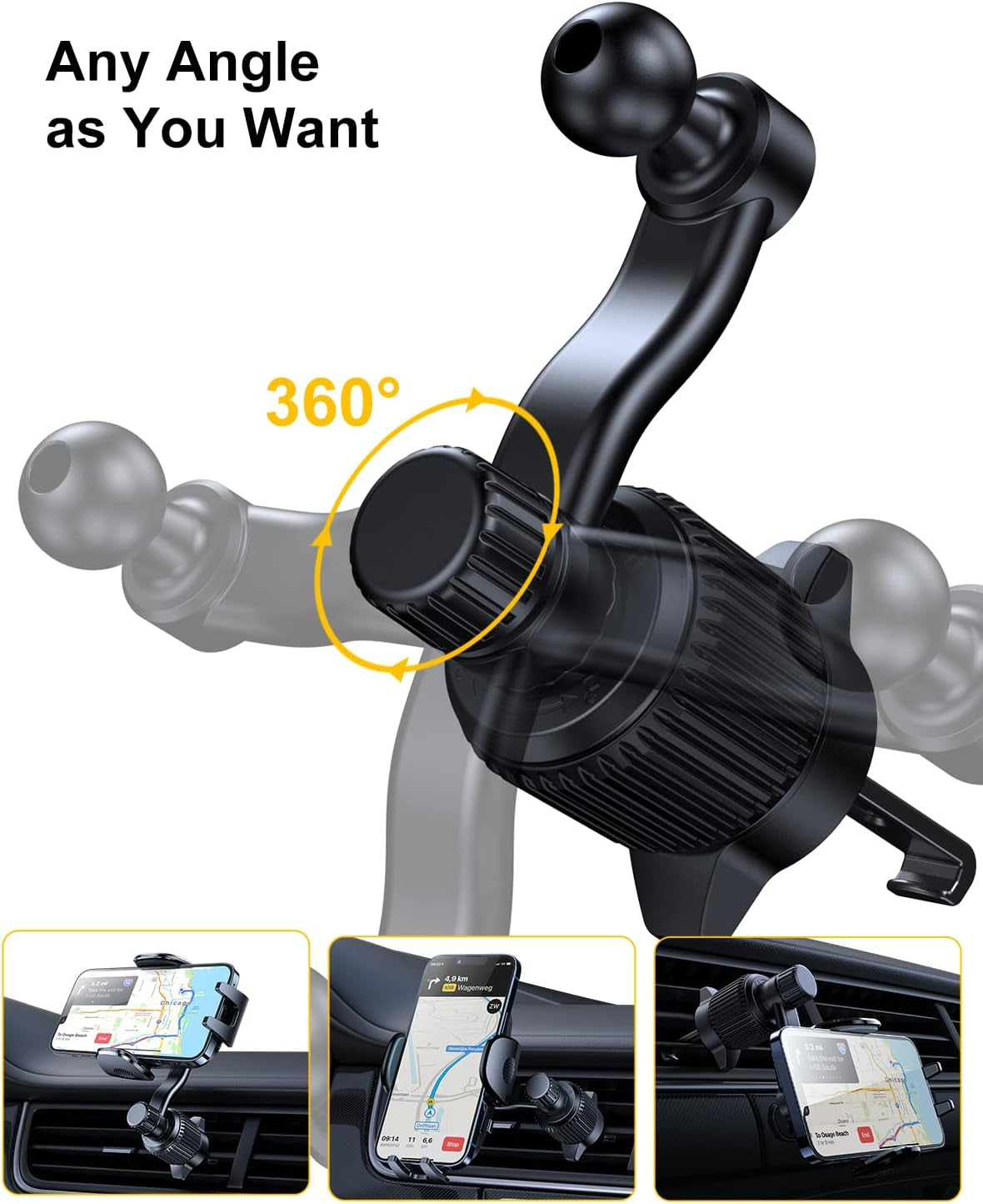 Car Vent Phone Mount - Universal Clip for iPhone & Samsung, Never Block Your A/C!