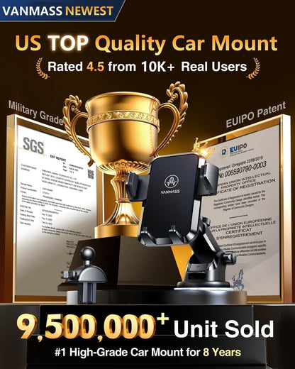 2025 Ultimate Car Phone Holder by  - Military-Grade Suction Mount for Dashboard & Windshield - Perfect for iPhone 16 Pro Max & Samsung S24