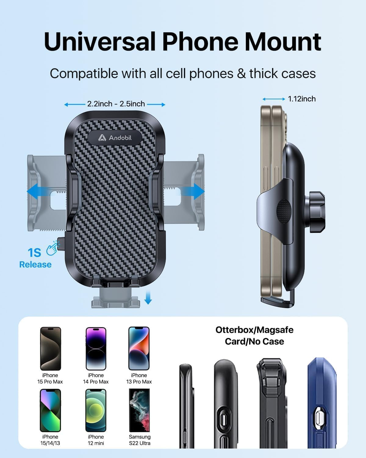 2025 Military-Grade Car Phone Holder - 85Lbs Ultimate Suction Mount for iPhone 16/15 Pro Max & Samsung - Perfect for Dashboard, Windshield & Vent