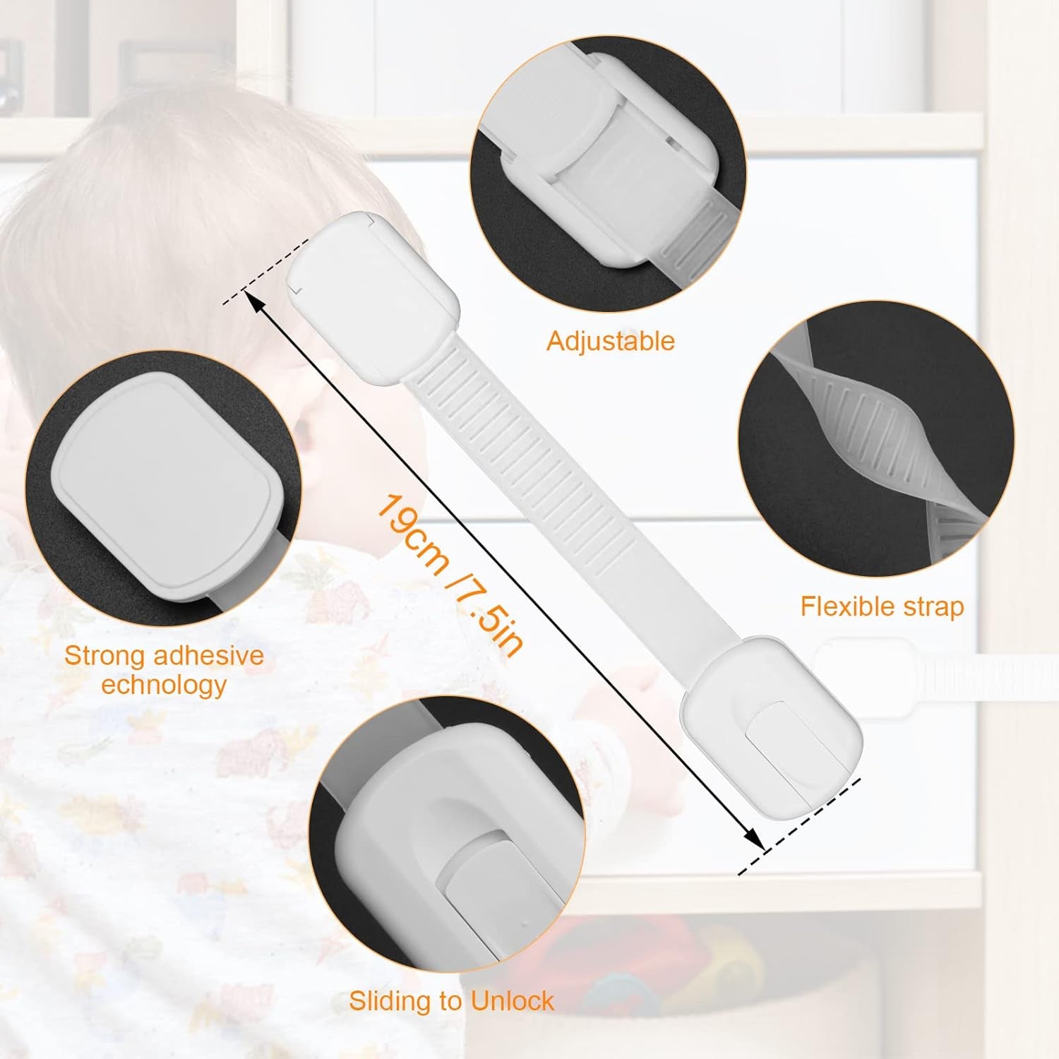 Ultimate Child Safety Strap Locks – 12 Pack for Drawers, Cabinets & Dishwashers – Tool-Free Baby Proofing Solution
